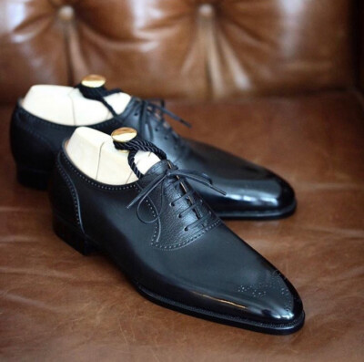Handmade Mens Shoes, Men Black leather brogue dress shoes, Mens Oxford shoes