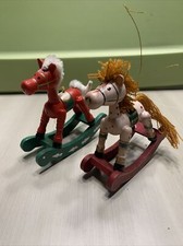 Vintage Lot of 2: Wooden Rocking Horses Christmas Ornaments