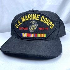 US Marine Corps Vets Supply Line USA Patch Black Trucker Hat Vietnam 1959-75