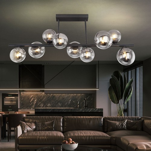 Lampada da soffitto plafoniera lampada sala da pranzo vetro sfere nera 9x G9 LED L 86 cm - Foto 9 di 12