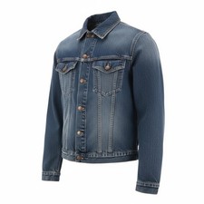 NUDIE JEANS Billy Blue Friend Homme M Veste Polo Denim Bio Coton Bleu