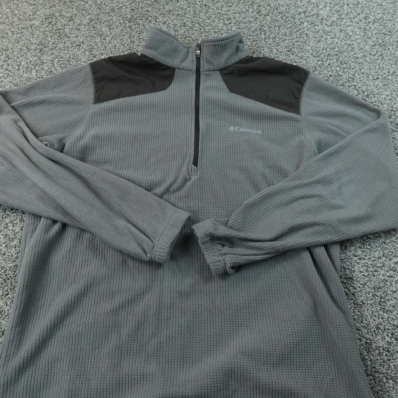 Columbia Pullover Mens L Gray 1/4 Zip Waffle Knit Grid Fleece Thermal Outdoor