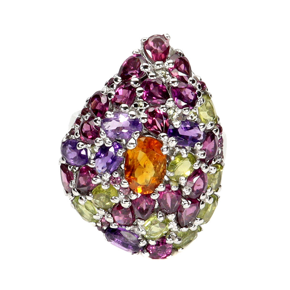 925 Sterling Silver Ring with Oval Citrine Amethyst Peridot Garnet Gemstone Size 8.5