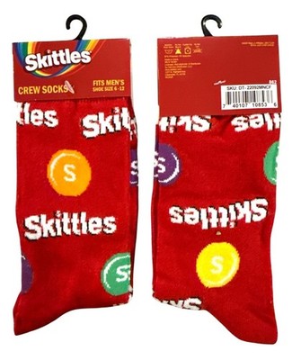 SKITTLES Men's Size 6-12 Crew Socks Red Yellow Green Purple Candy & Logo Design
