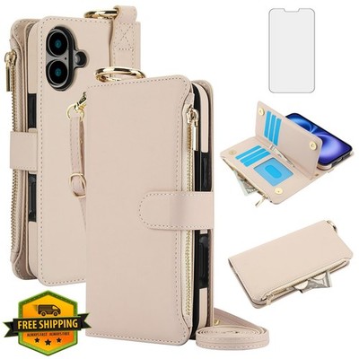 Asuwish iPhone 16 Plus Apricot Zipper Wallet RFID Case