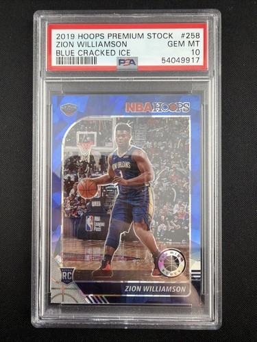 Zion Williamson [Blue Cracked Ice Prizm] #258 2019 Panini Hoops Premium Stock card
