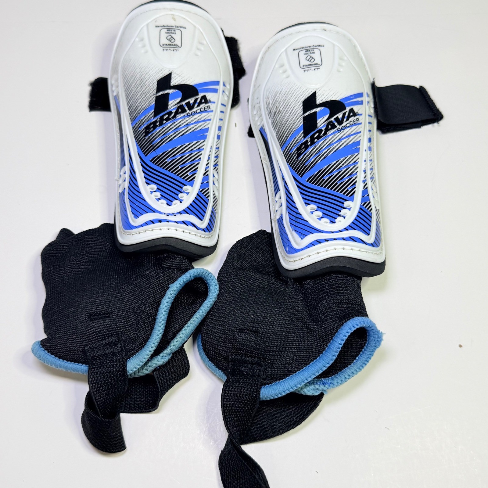 Brava Soccer Kids Shin Guards XS Blue White NOCSAE Certified YSLBVSC2009