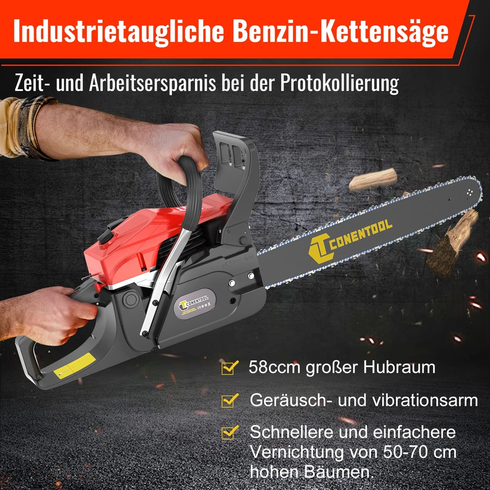 20"Benzin Kettensäge 58CC Motorsäge Kettensäge Säge Set 22.5KW 2-Stroke mit 8PCS - Bild 4 von 4