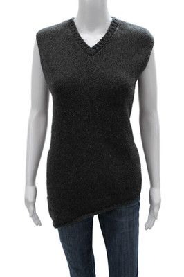 Jil Sander Unisex Vest Dark Gray V-Neck 100% Virgin Wool Sleeveless Size 38
