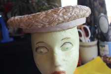 1950'S PILL BOX HAT STRAW NATURAL COLOR UNION MADE