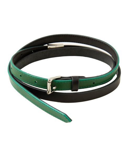No ID Narrow Reversible Drip Belt in Green Genuine Leather with Unique Design