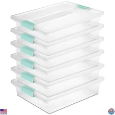 Sterilite 6-Pack Large Clear Plastic Clip Boxes with Latching Lids for Storage