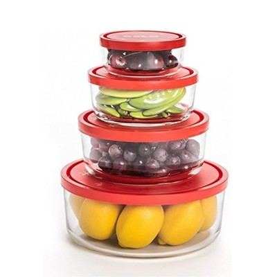 Bormioli Rocco Gelo 4pc Glass Storage Container/Food Set with Red Lid (11.75 oz.