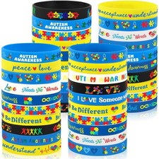 120pcs Autism Awareness Silicone Bracelets Puzzle Pieces Ribbons Pattern Insp...