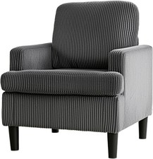 Armchair Grey Corduroy - Cosy Tub Accent Cuddle Chair for Living Room, Bedroom