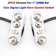 2X Chrome 1" 25MM Bar For Harley Handlebar Turn Signal Light Horn Control Switch