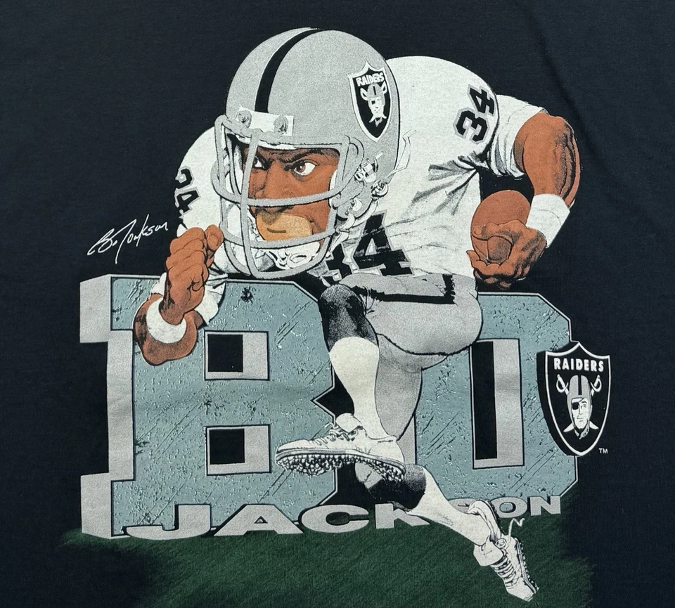 Camiseta Bo Jackson Raiders nova/antiga estoque vintage Salem Sportswear década de 1980 - Tamanho XL - Imagem 3 de 4