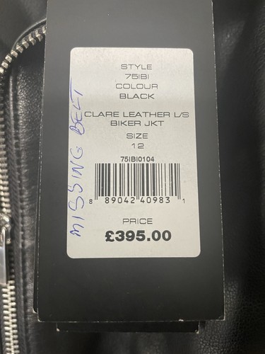 French Connection Clare schwarze Leder-Bikerjacke UK 12 UVP 395 £ Gürtel fehlt!! - Bild 3 von 3