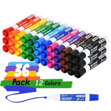 Dry Erase Markers Chisel Tip Whiteboard Low Odor Assorted 12 Colors 36 PCS