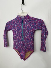 Crewcuts 4/5 Rash Guard Swimsuit UPF 50 Floral Purple One Piece Zip Long Sleeve