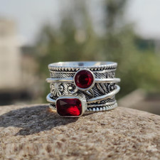 Garnet Spinner Ring  925 Sterling Wide Band Handmade Woman Ring All Size R374