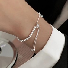 Genuine Sterling Silver Beaded adjustable Bracelet for Women.