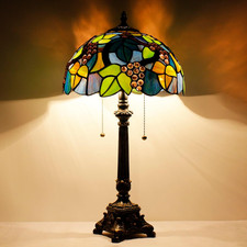 Elegant Tiffany Purple Stained Glass Table Lamp - Grape Design, 21" Height