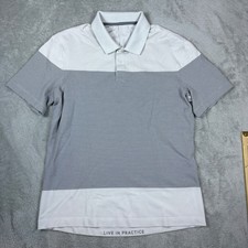 Lululemon Polo Shirt Mens S Evolution Short Sleeve Stripe Grey White Stretch