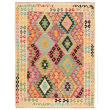 Kelim Afghan 202X154 Cm Handwoven Oriental Carpet Rug Wool Pink