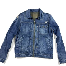 Hudson Mens Denim Jacket Distressed Zip Front Size Medium