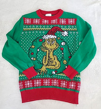Kids Grinch Ugly Christmas Sweater Green Red Knit Holiday Dr Seuss Youth M