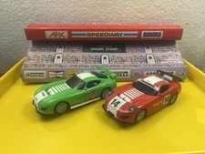 Scalextric 1/32 Slot Cars Lot Of TWO TEAM GT 2 Racers Red & Green Graphics Cool!