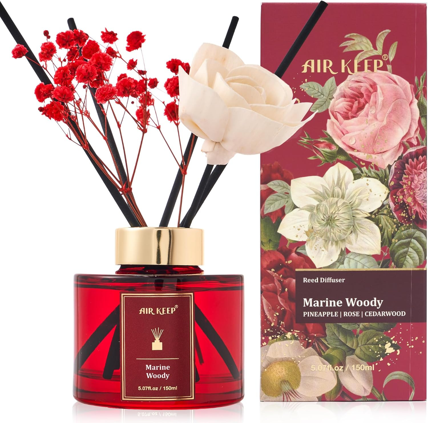 Diffusore Ambiente Rosa 150ml | Rose Diffusore P con Fiori di Legno