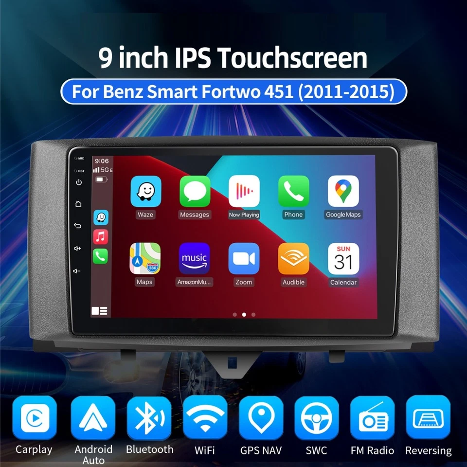 For 2010-2015 Smart Fortwo 451 Apple Carplay Android 15 Car Stereo Radio GPS NAV - Image 4 of 4