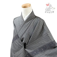 Nyankotei Ni32 Kimono Wool Blend Black Gray Fireworks Japan