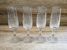 Bohemia Crystal Vtg Set 4 Cut Crystal Champagne Flute Glasses Starburst Diamond