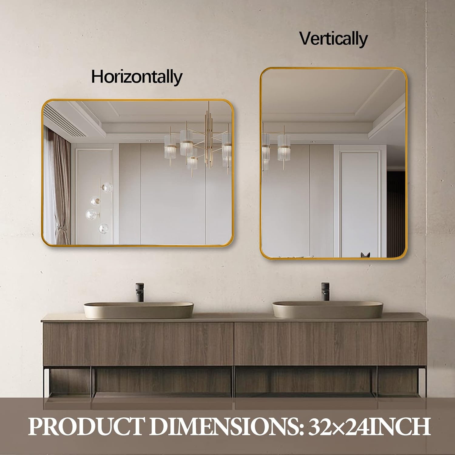 24x32 Inch Gold Metal Framed Rectangular Bathrrom Mirror for Wall.(W2203P183130)