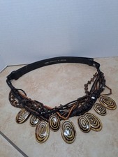 Chico's Black Leather And Multi-Strand Beaded Women's Side Snap Belt Sz S/M