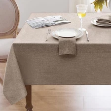 Linen Textured Rectangle Tablecloth, Waterproof Wipeable Farmhouse Burlap Tab...