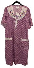 NWT Sears Fundamental VTG Housecoat Collared House Dress Plaid Snaps Pockets L