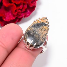 Honey Dendritic Opal - Mexico Gemstone 925 Sterling Silver Ring S.8 R102515