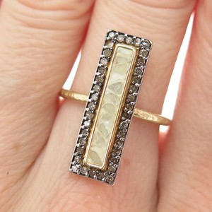 Authentic 925 Sterling Gold Plated Champagne White Diamond Inlay Adjustable Ring Size 6.5