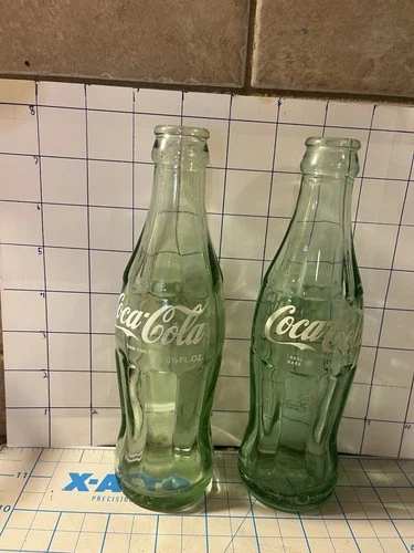 Vintage Green Coca-Cola Bottles (Lot of 2) 6.5 oz Coke Bottles