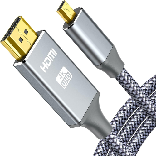 4K Micro HDMI to Male Cable Adapter, 4K@60Hz HDR Nylon Braid 6ft, Grey