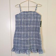 NEW Wild Fable Floral Dress XL White Blue Sundress Checkered Plaid Ruffle