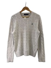 POLO RALPH LAUREN Aran knit sweater with chest ponytail thick M Cotton GRY