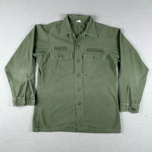 Vintage OG-107 Sateen US Army Green Military Shirt Size 15 1/2x33 Vietnam Era