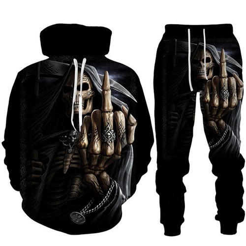 Unisex Hoodie & Jogger Set: Skull Print Punk Sporty Casual Halloween Outfit - Picture 20 of 29