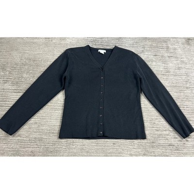 Erik Spencer Cardigan Women L Black V-Neck Button Front Ribbed Cotton Blend Long