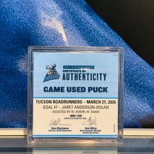 MANITOBA MOOSE GOAL SCORED PUCK VS TUCSON MAR 21 2026 JARET ANDERSON-DOLAN 28 G2
